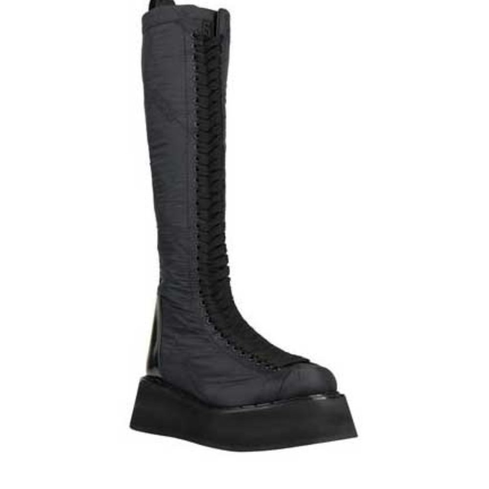 GCDS Commando Knee High Boots - Black Vegan Fabric Chic Size 41 BNWT
